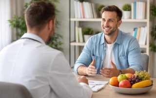 nutritionniste-client-bureau-fruits-livres